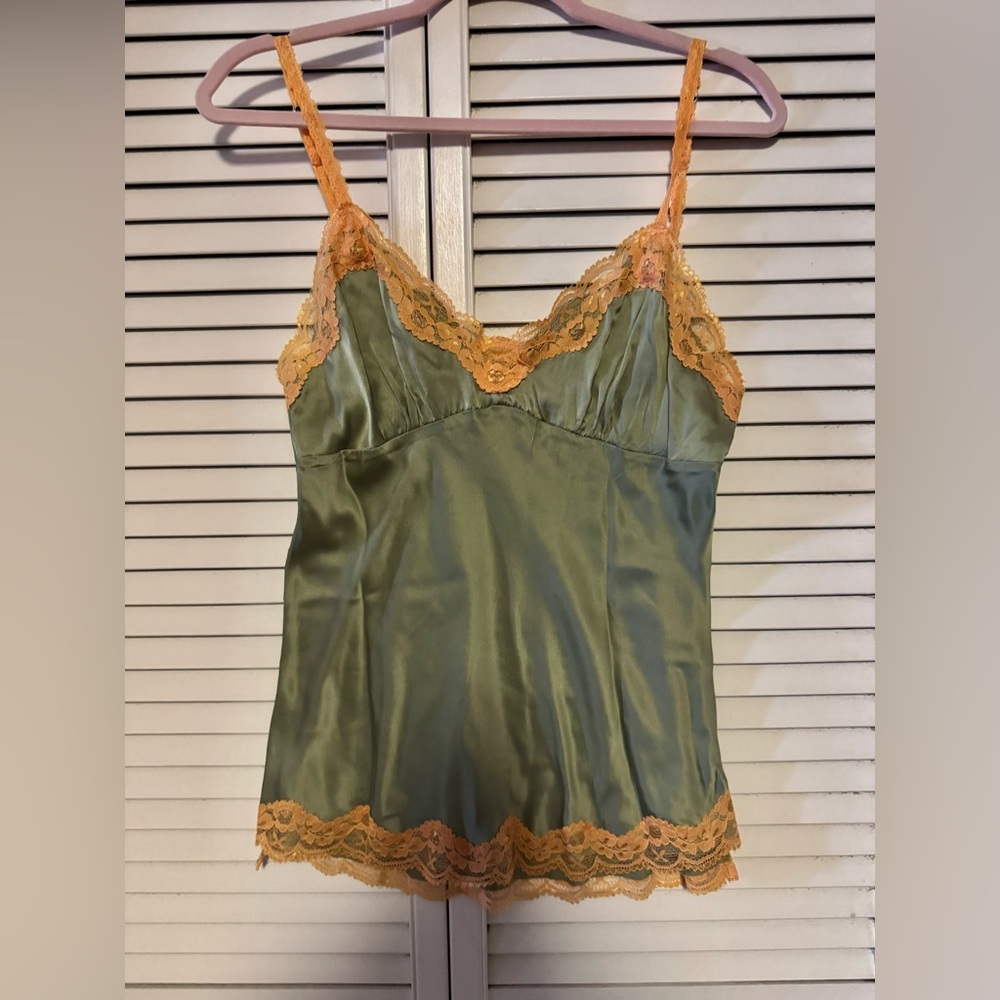 🆕Aratta SILK Camisole Olive Orange Lace Sz S